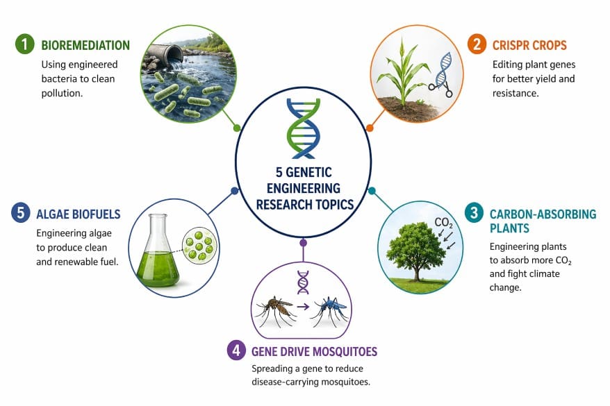 Infographic Showing Genetic Engineering research topics.