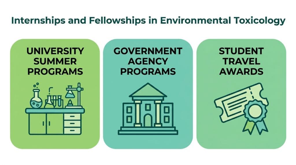 Grid showing three internship and fellowship categories: university programs, agency programs, and travel awards.