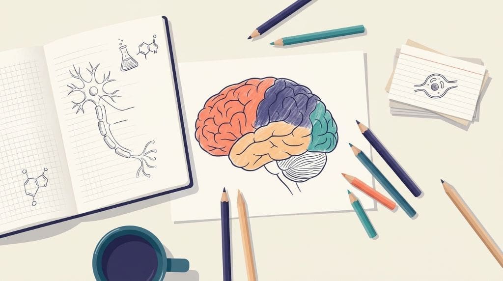 Desk with biology and chemistry textbooks for the first phase of a neuroscience roadmap